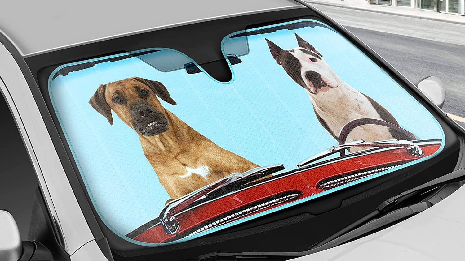 thumbnail image 2 of Universal Car Sun Shade – Front Windshield, Silver Polyester, UV Protection, Foldable With Storage Bag – Fits Car, Truck, SUV 2 of 4