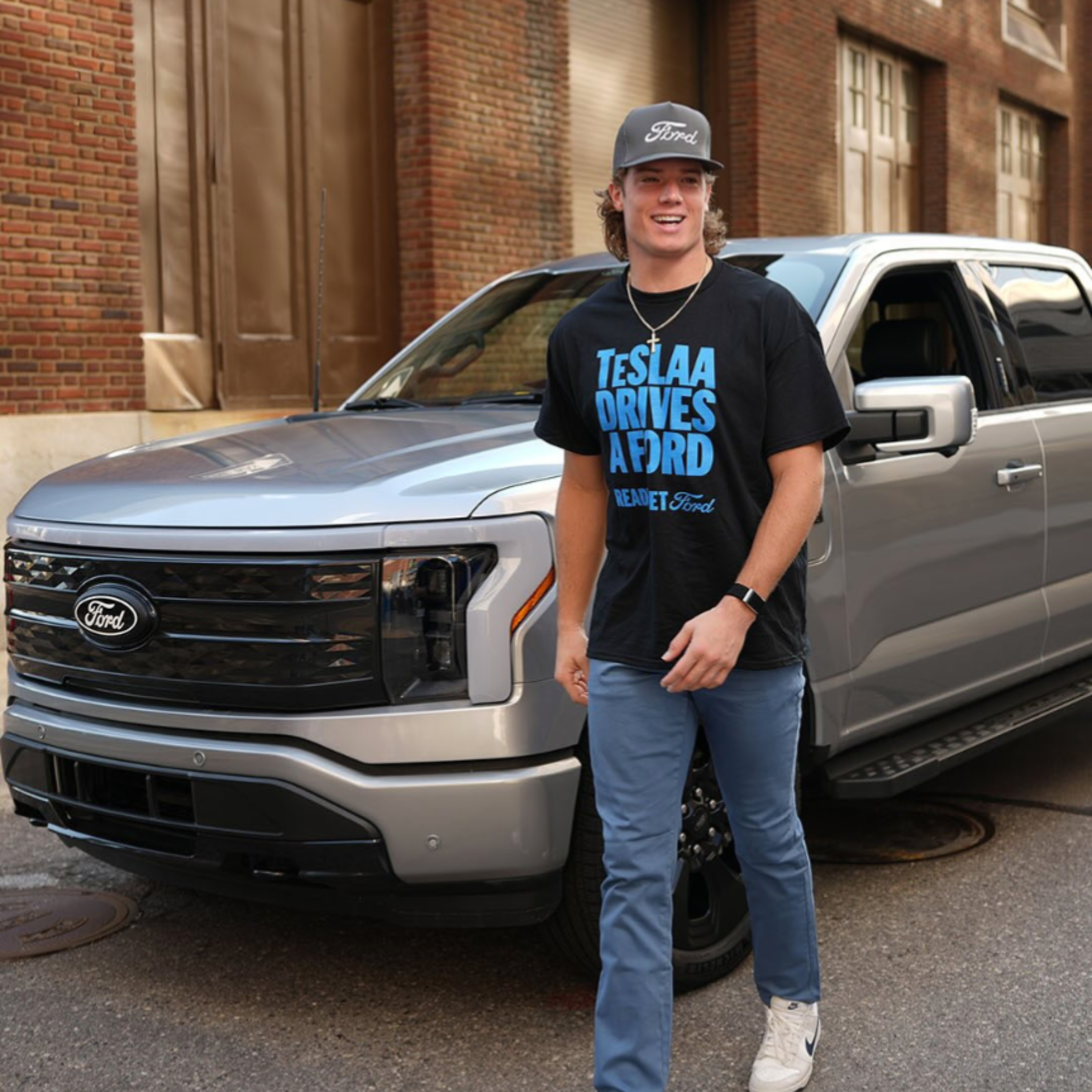 TeSlaa Drives A Ford: Blue Oval Gives NFL Star A Free F-150 Lightning