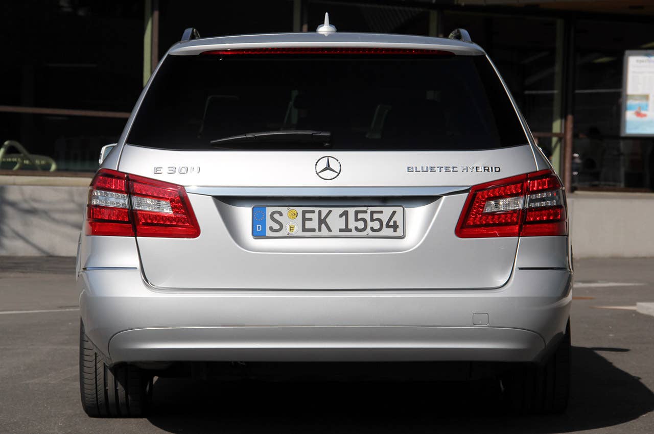<p> 2012 Mercedes E 300 BlueTEC Hybrid rear view</p>