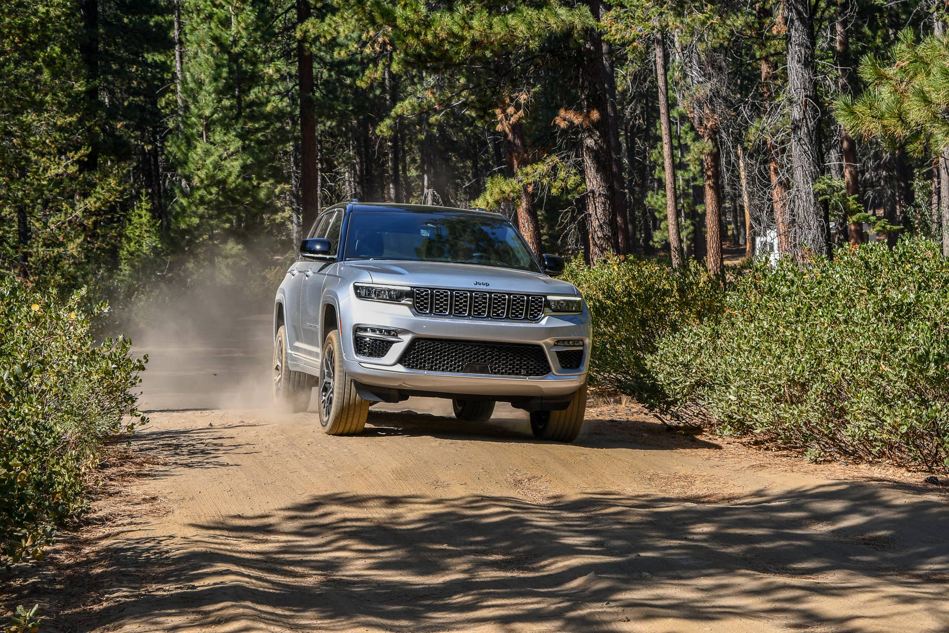 2025 Jeep Grand Cherokee 4xe during off-road driving illustrating improved situational awareness features