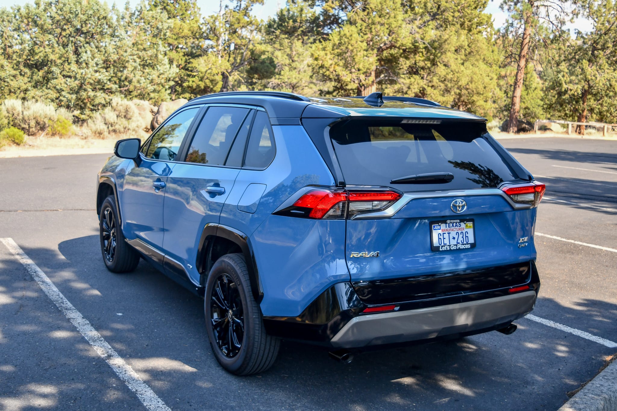 The rear end of the 2025 Toyota RAV4 XSE AWD hybrid