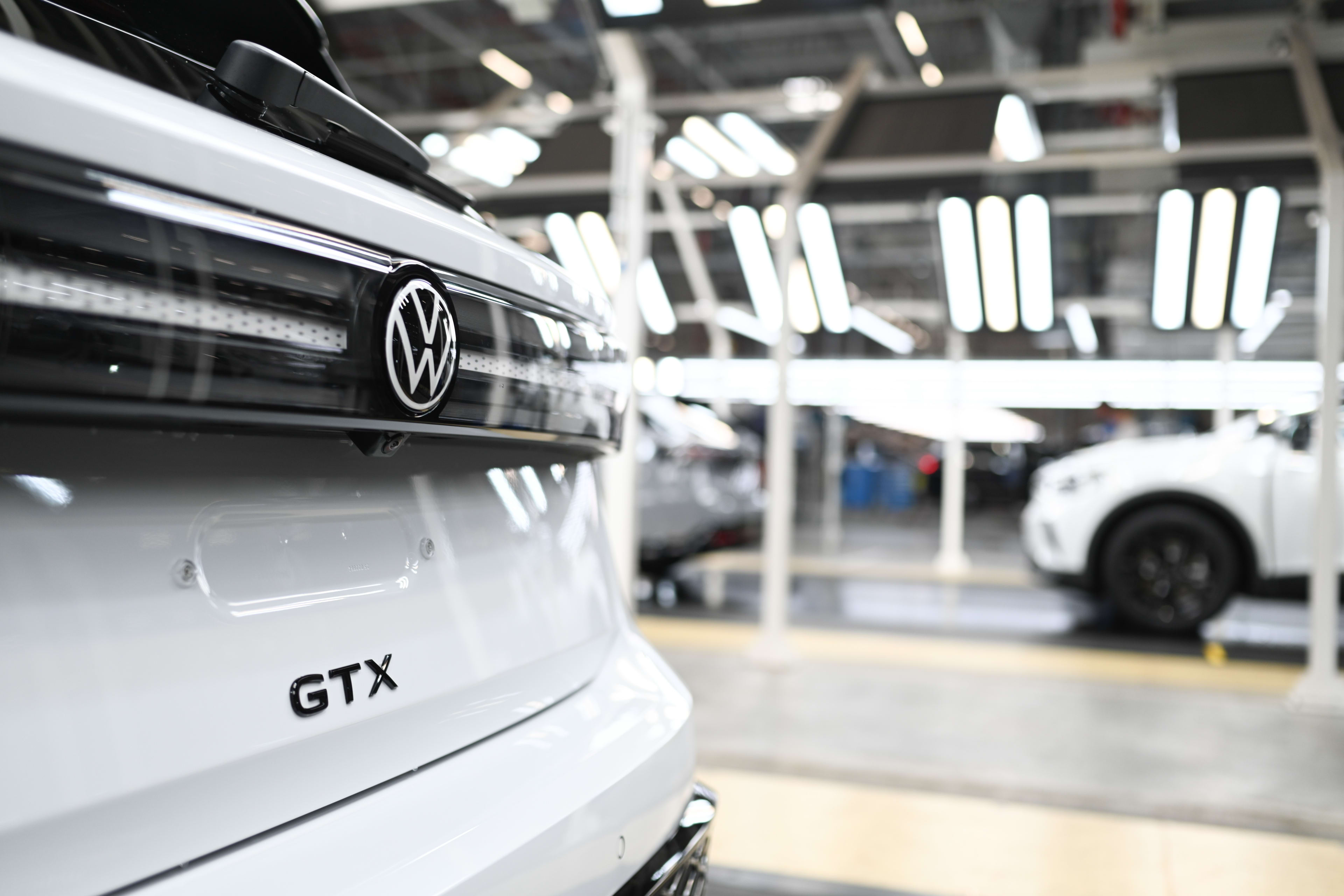 A Volkswagen ID.7 GTX on a production line at the VW plant in Emden, Germany