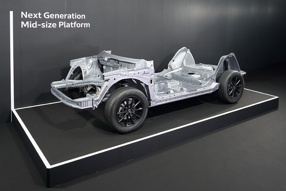 Honda Just Broke a Rule Every Carmaker Followed for Decades — This New Chassis Is a Game-Changer 2 An image of Honda's next generation midsize platform chassis at a Honda tech showcase event