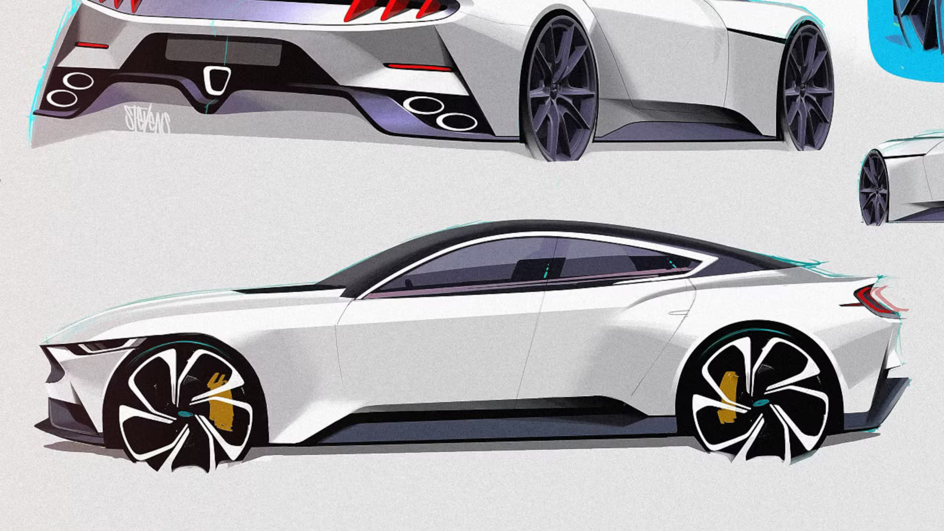 Jim Farley affordable RWD sedan Idea Requires New U.S.-Built Electric Platform 2 Ford Mustang sedan concept sketch