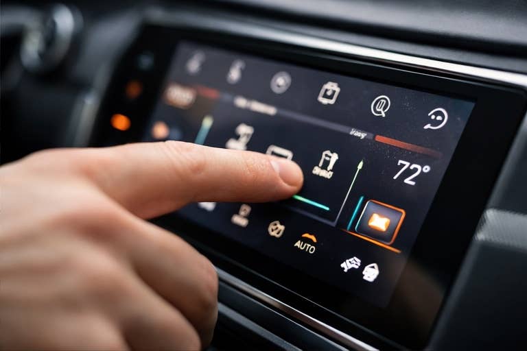 AI generated image of a finger reaching for a car touchscreen