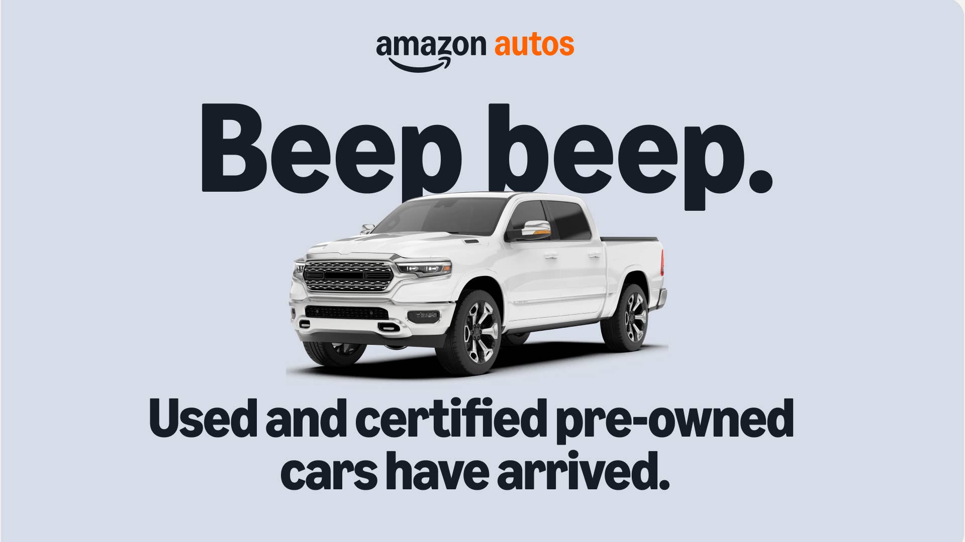 White Ram Truck in Amazon Autos Ad with Beep Beep Slogan