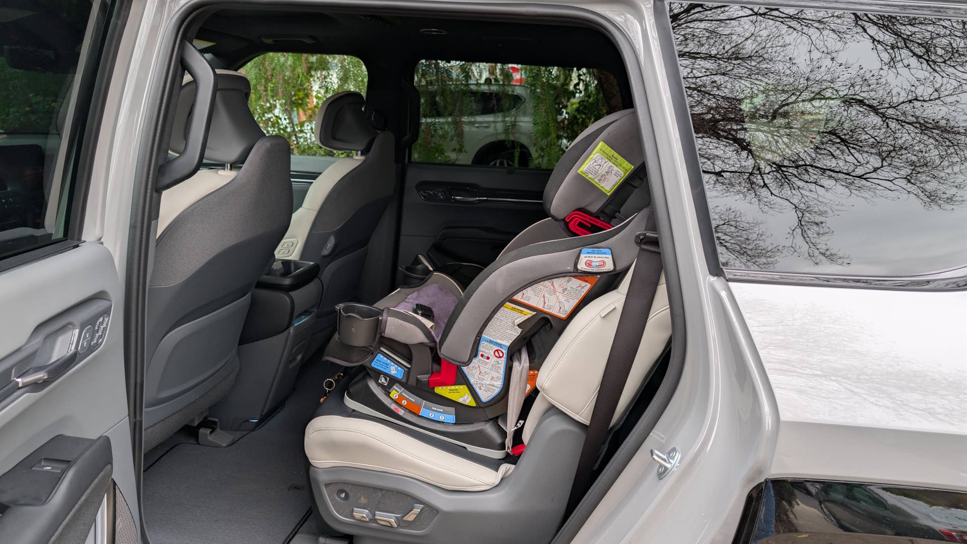 My toddlers' car seats installed in the second row of the 2026 Kia EV9 GT-Line Long Range AWD